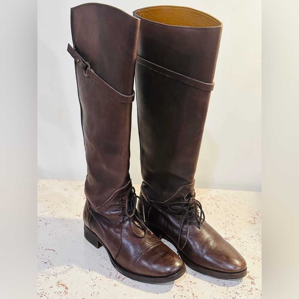 Women's Vero Cuoio Brown Leather Riding Boots Made in Italy Size 8
